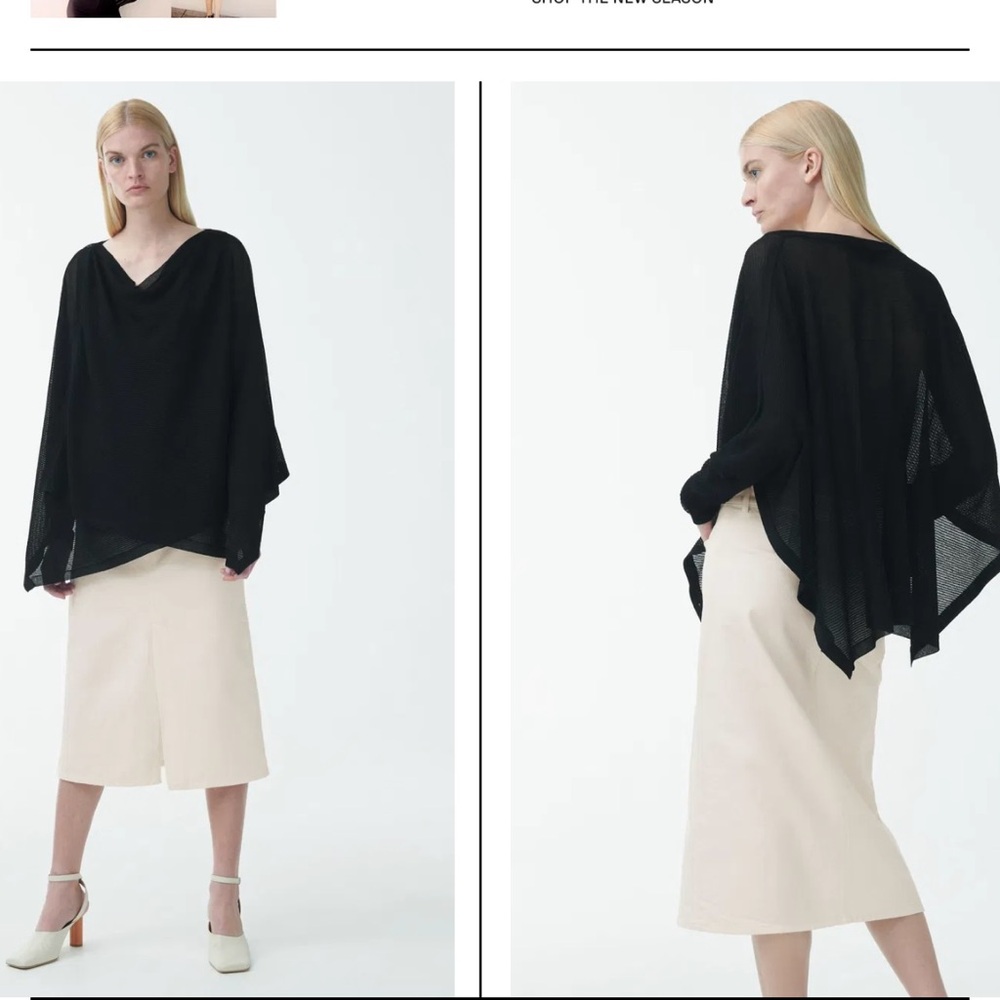 COS Black Draped Wrap Knit Top Oversized Minimalist Cowl Neck M/L - Picture 2 of 6